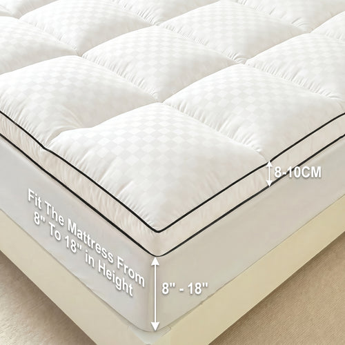 Mattress Topper, Pillow Top Mattress Cover Quilted Fitted Mattress Protector Top Stretches Up 8-21" Deep Pocket Cooling 1000GSM